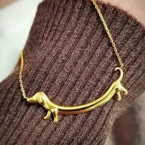 Gold DACHSHUND Dog Pendant Necklace